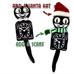 Kit-Cat Klock Clock Christmas Accessories – Santa Hat and Green & White Scarf